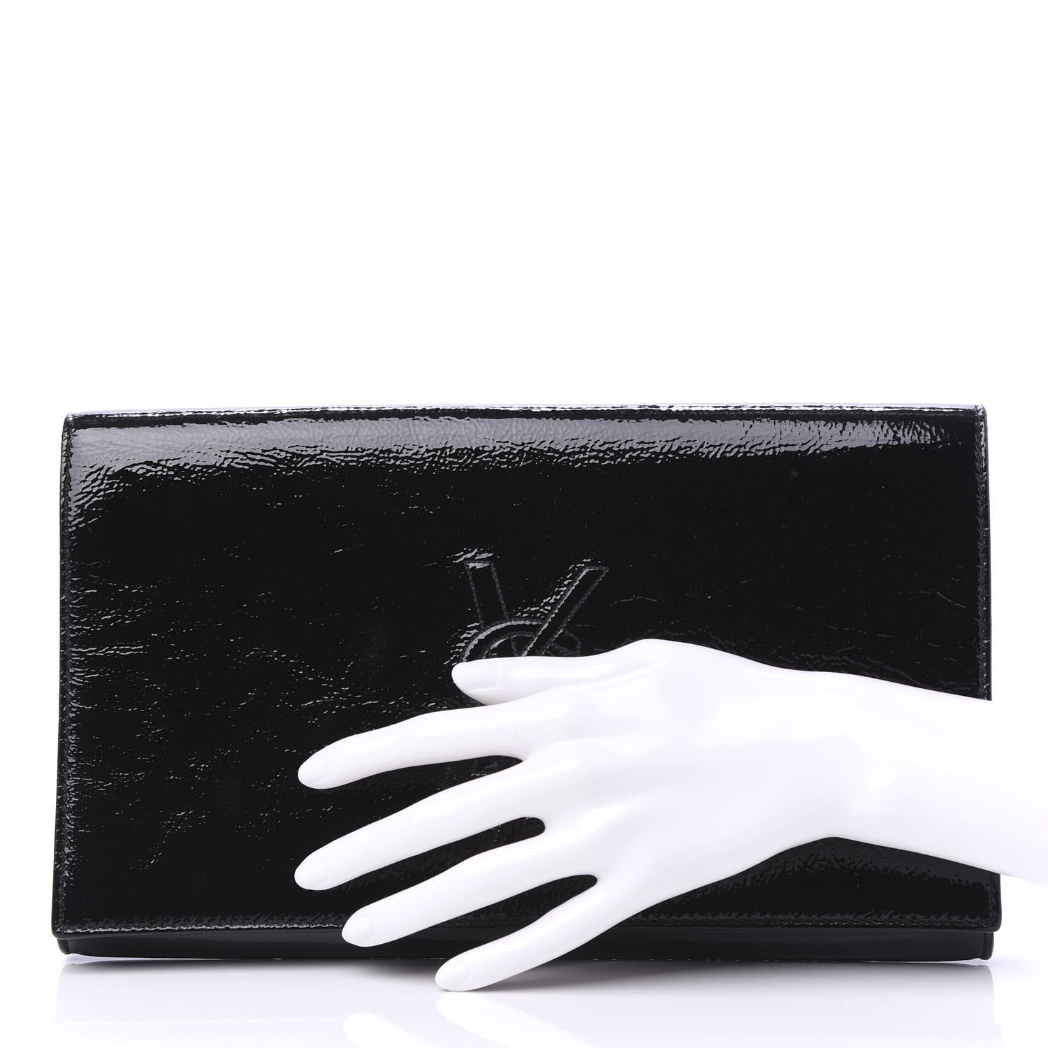 Saint Laurent Textured Patent Monogram Large Belle De Jour Clutch Black 2 of 9