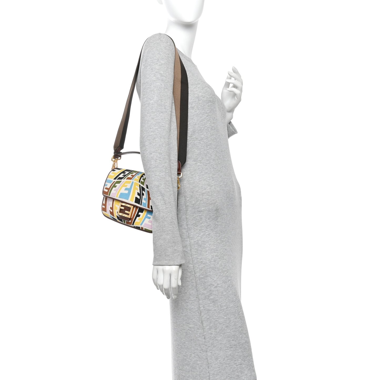 X SARA COLEMAN Canvas Vitello King Seta FF Fish Eye Embroidered Baguette Grezzo Multicolor Ghianda Grezzo Multicolor Ghianda
