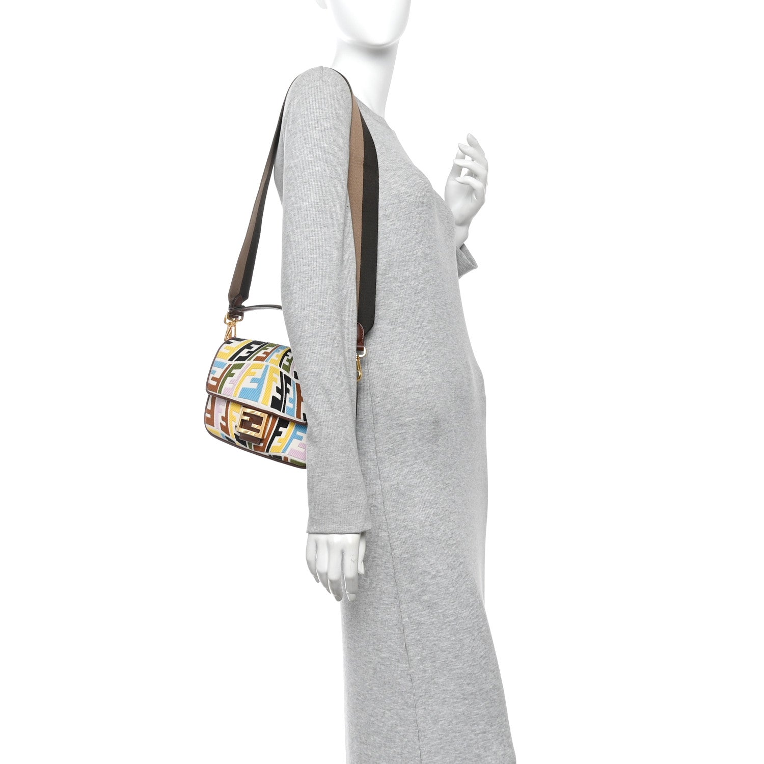 Fendi X SARA COLEMAN Canvas Vitello King Seta FF Fish Eye Embroidered Baguette Grezzo Multicolor Ghianda Grezzo Multicolor Ghianda 2 of 10