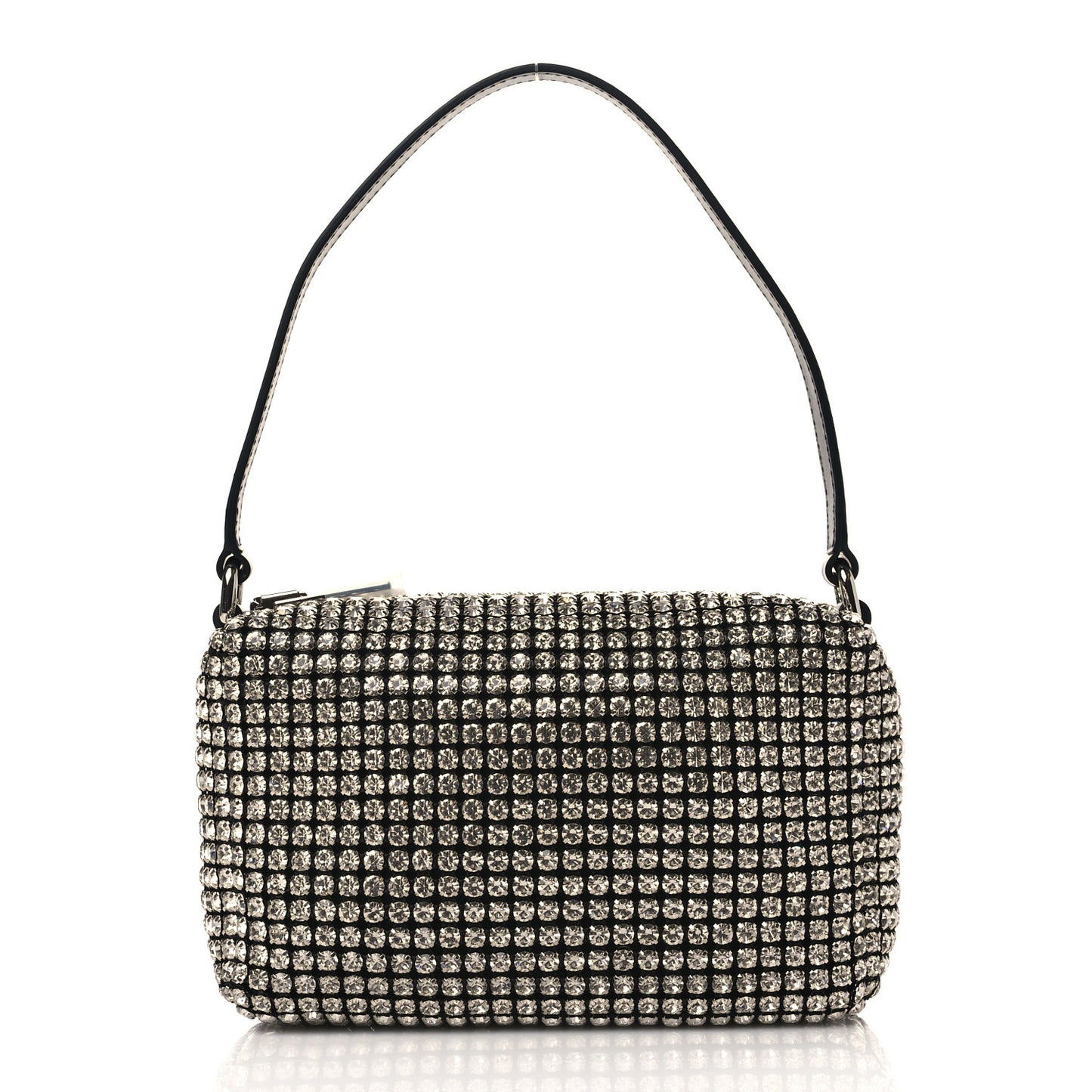 Mesh Crystal Rhinestone Mini Heiress Pouch Black Silver
