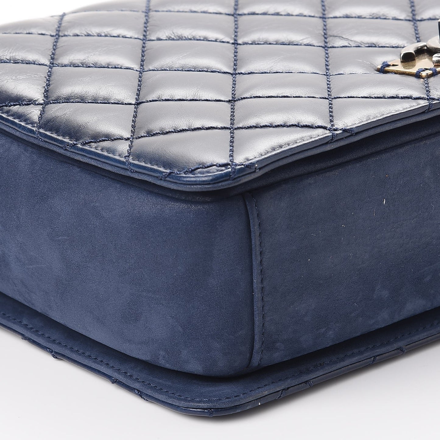 Glazed Calfskin Quilted Medium Day Trip Flap Navy