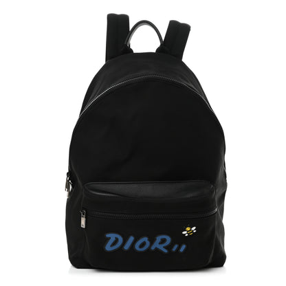 Christian Dior X KAWS Nylon Calfskin Logo Backpack Black 1 of 9