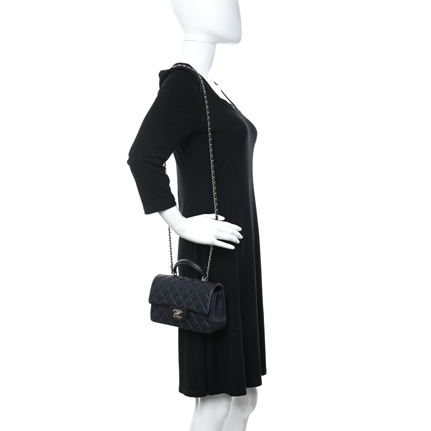 Chanel Lambskin Quilted Mini Top Handle Rectangular Flap Navy Blue 2 of 12