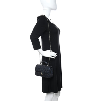 Chanel Lambskin Quilted Mini Top Handle Rectangular Flap Navy Blue 2 of 12