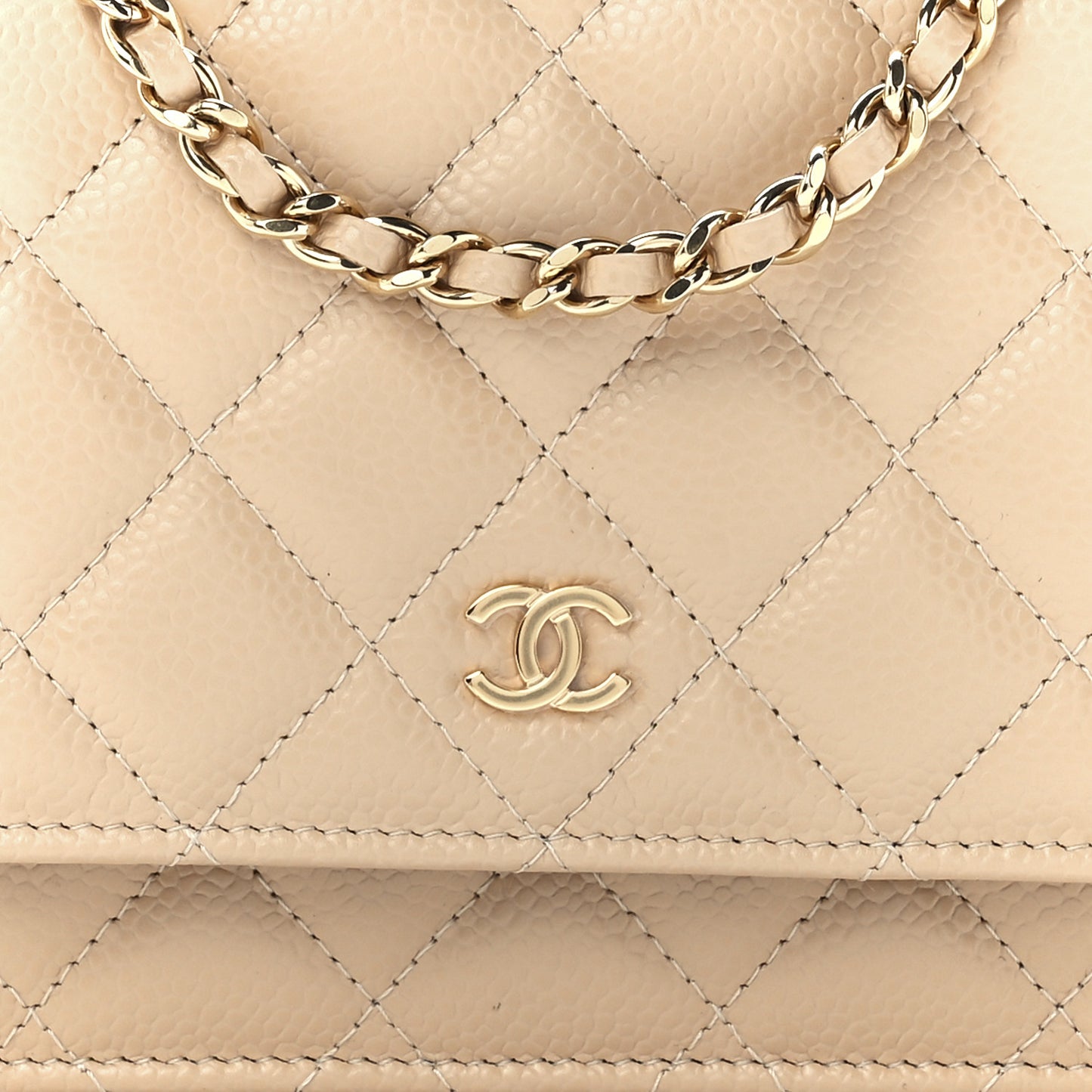 Caviar Quilted Wallet On Chain WOC Light Beige