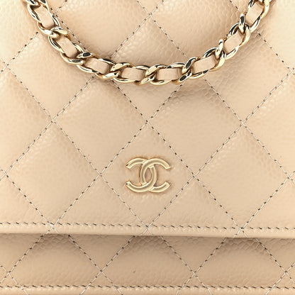 Chanel Caviar Quilted Wallet On Chain WOC Light Beige 8 of 12
