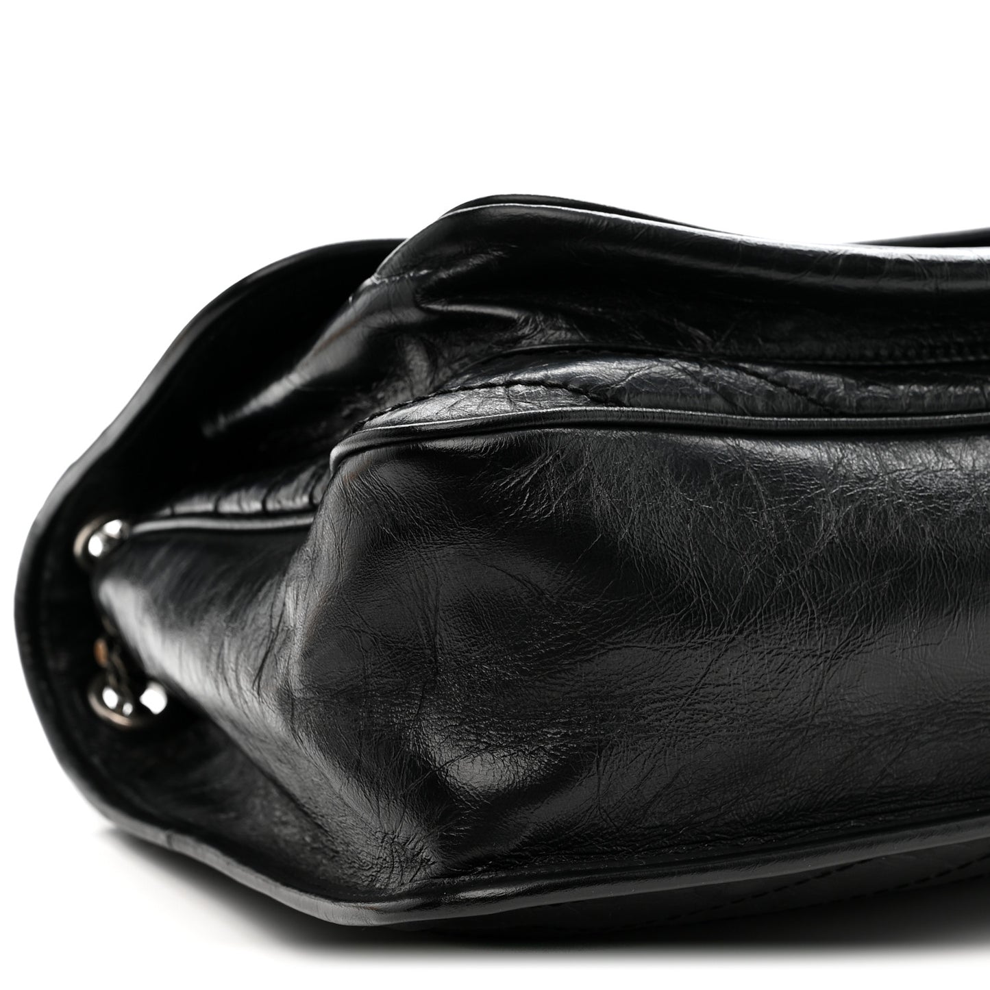 Crinkled Calfskin Matelasse Monogram Large Niki Chain Satchel Black Black
