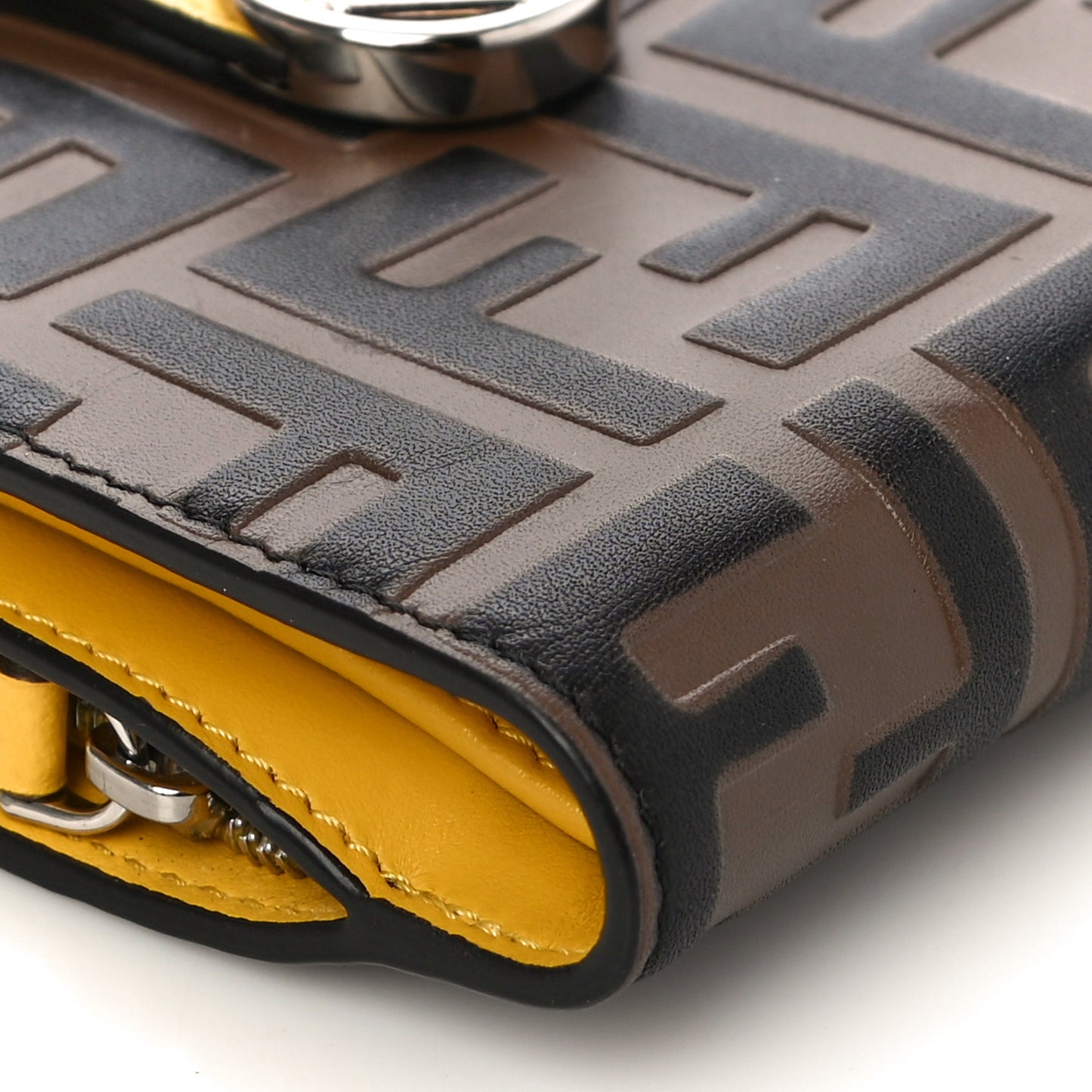 Vitello Cruise F is Fendi Bi-Color FF 1974 Embossed Compact Wallet Maya Black Sunflower