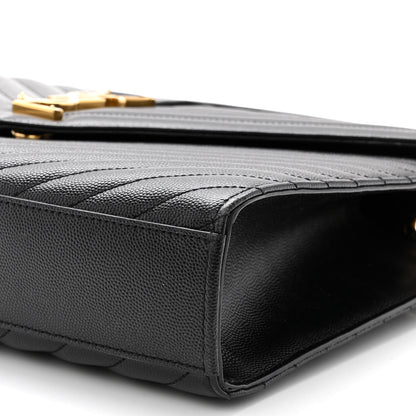 Saint Laurent Grain De Poudre Matelasse Chevron Large Monogram Satchel Black 9 of 10