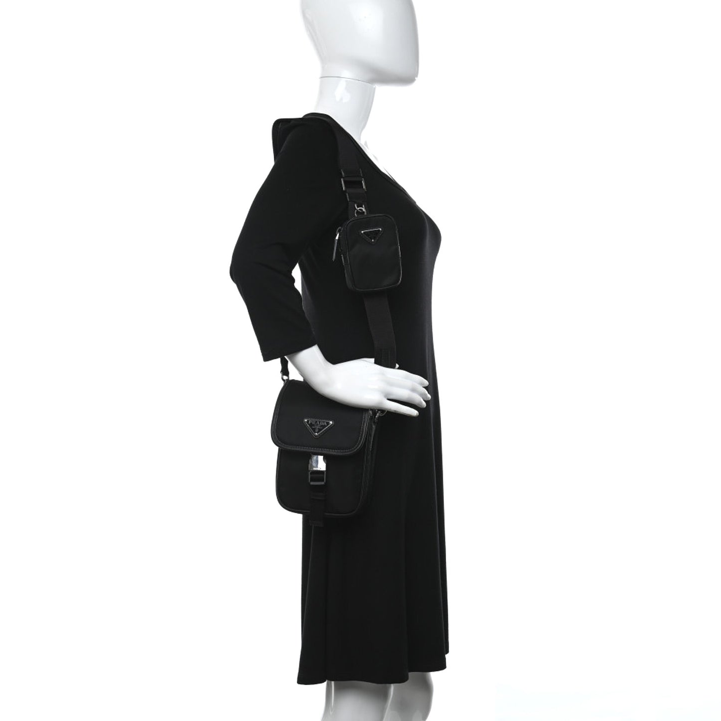 Re-Nylon Saffiano Mini Pocket Single Snap Buckle Messenger Bag Black