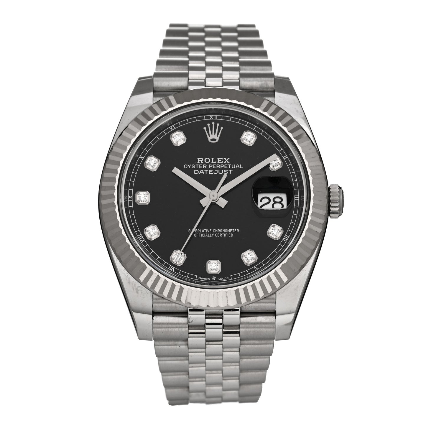 Stainless Steel 18K White Gold Diamond 41mm Oyster Perpetual Datejust Watch Black 126334