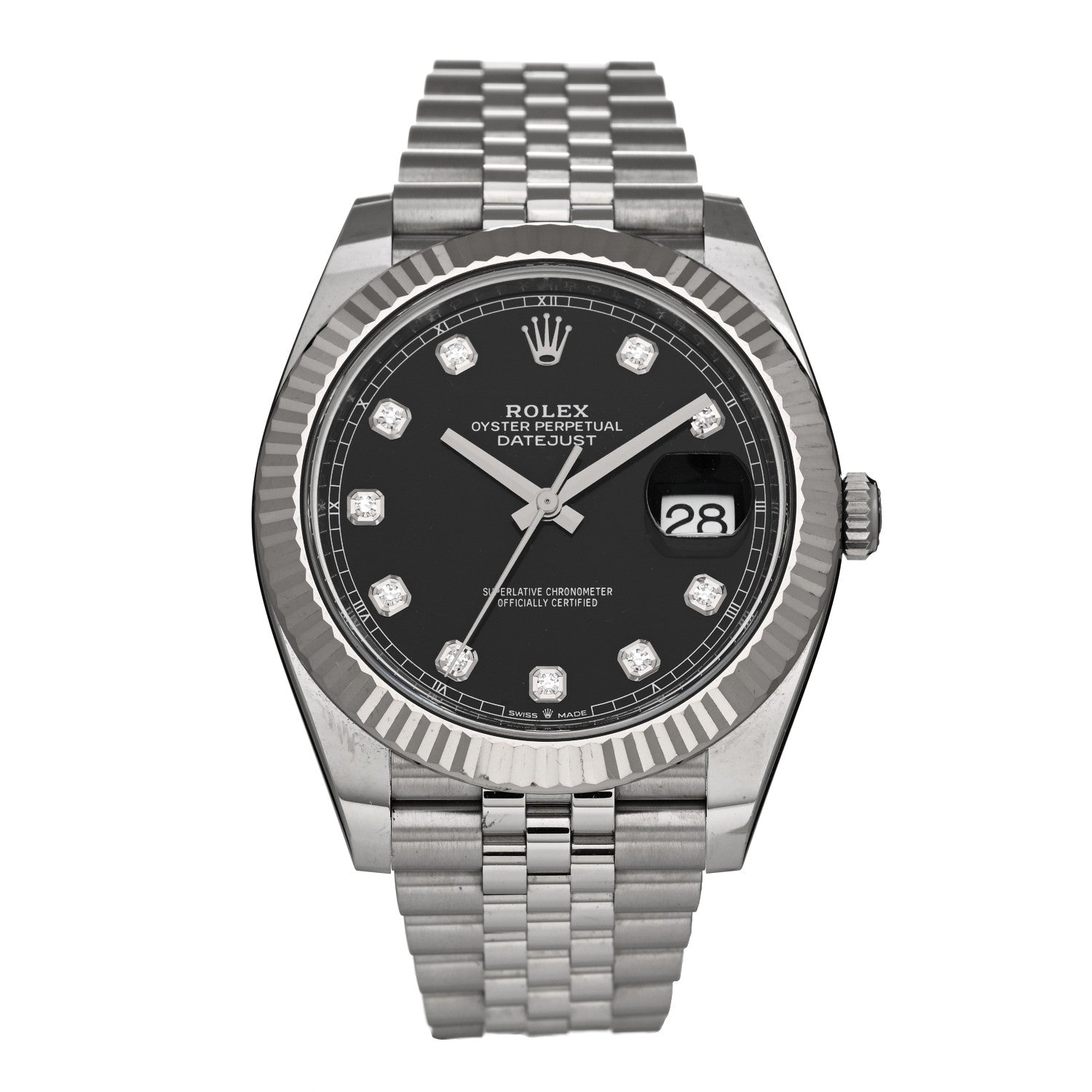 Rolex Stainless Steel 18K White Gold Diamond 41mm Oyster Perpetual Datejust Watch Black 126334 1 of 5