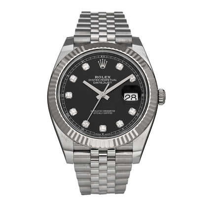 Rolex Stainless Steel 18K White Gold Diamond 41mm Oyster Perpetual Datejust Watch Black 126334 1 of 5
