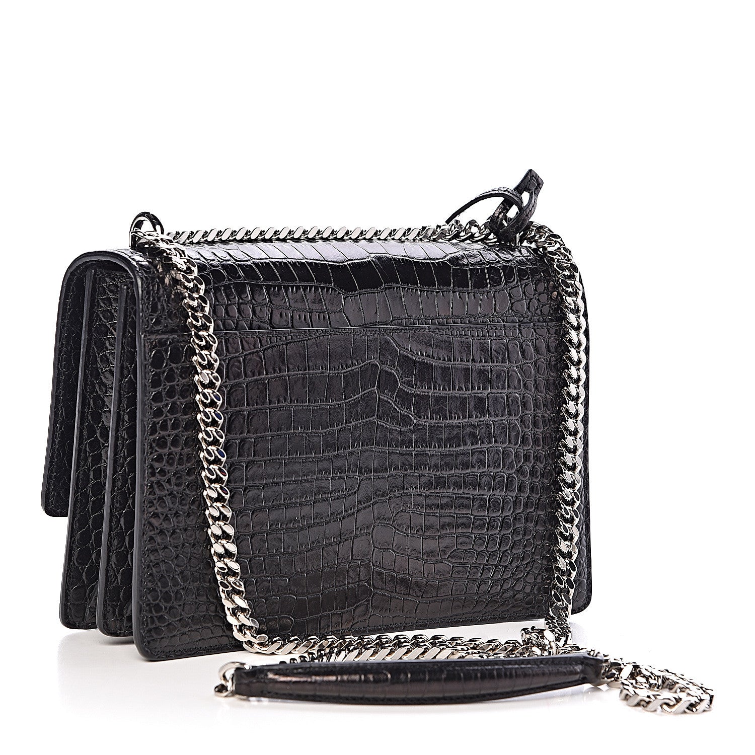 Saint Laurent Calfskin Crocodile Embossed Medium Monogram Sunset Black 3 of 9