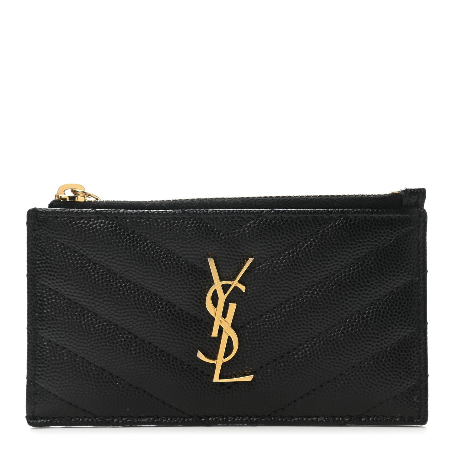 Grain De Poudre Matelasse Chevron Monogram Fragments Zippered Card Case Black