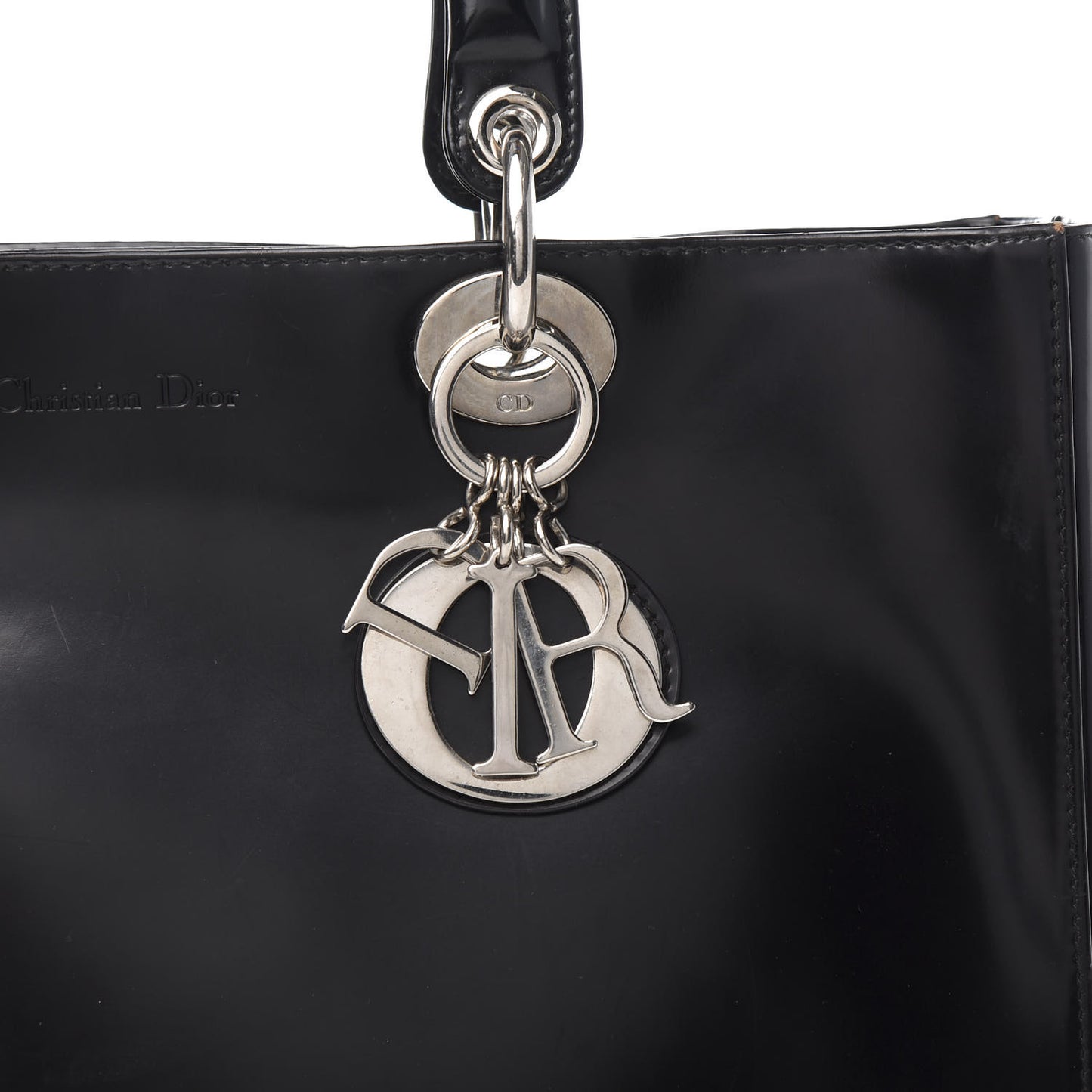 Glazed Calfskin Large Lady Dior Black