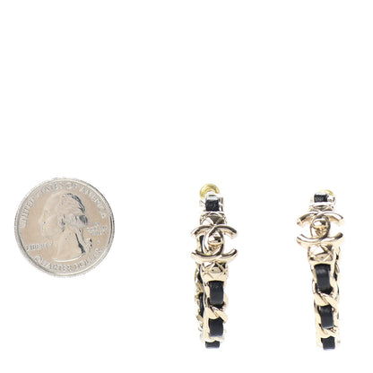 Chanel Lambskin CC Turnlock Chain Hoop Earrings Gold Black 2 of 4