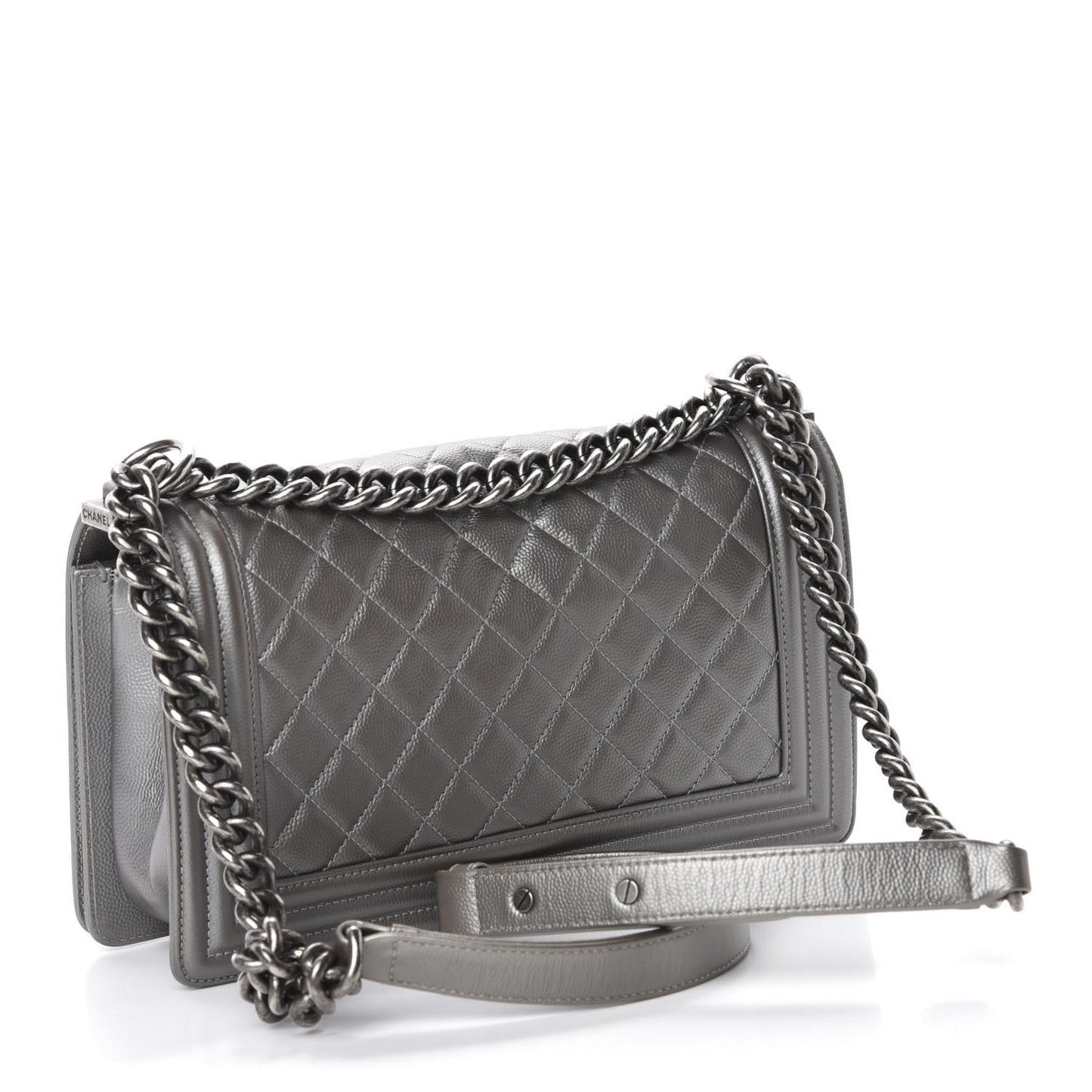 Metallic Caviar Quilted Medium Boy Flap Silver