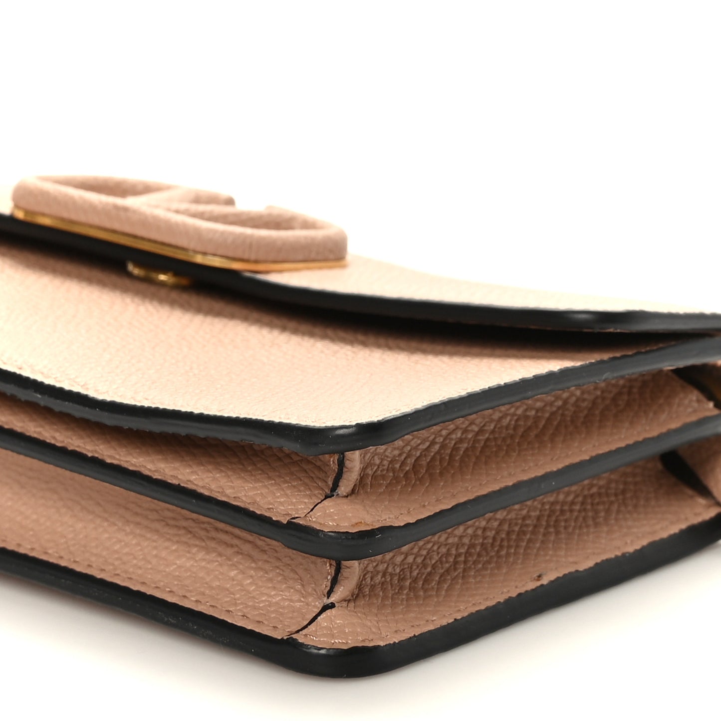 Grainy Calfskin Vlogo Wallet On Chain Rose Cannelle