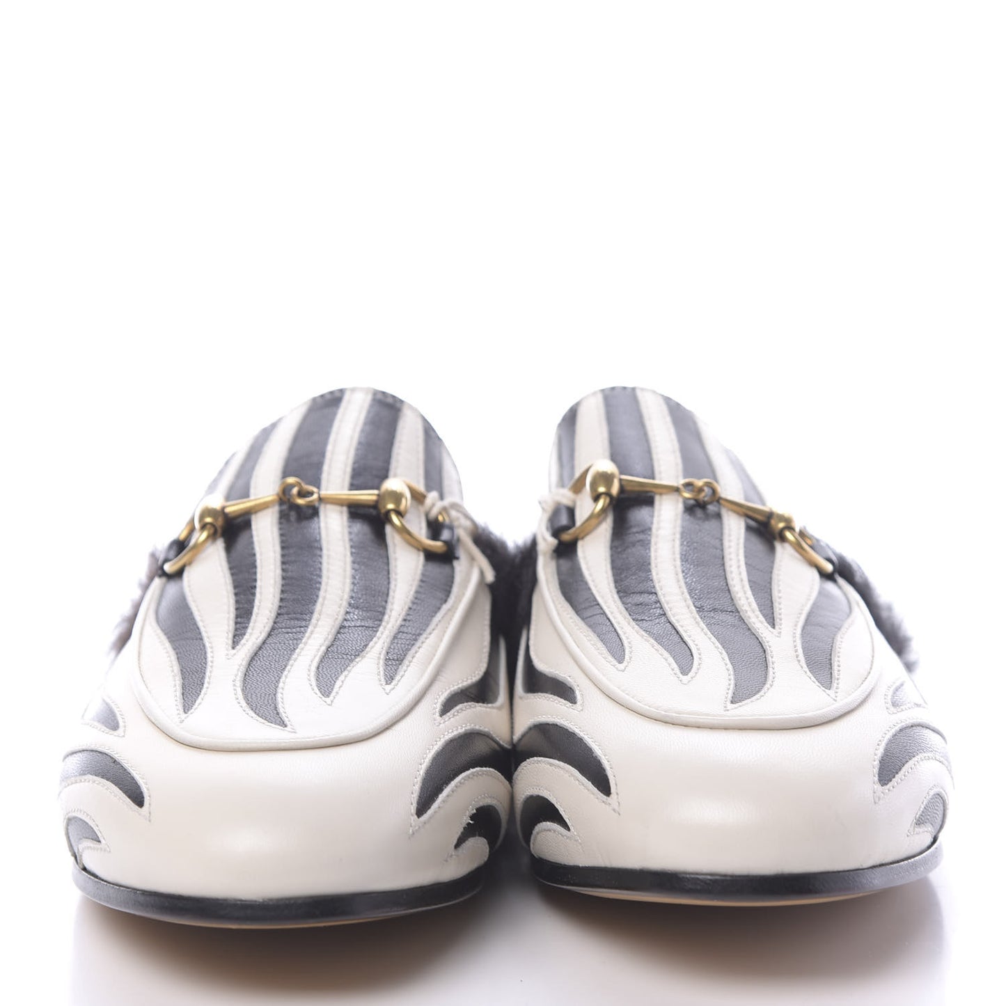 Malaga Kid Fur Zebra Inlay Womens Princetown Slippers 39 Mystic White Black