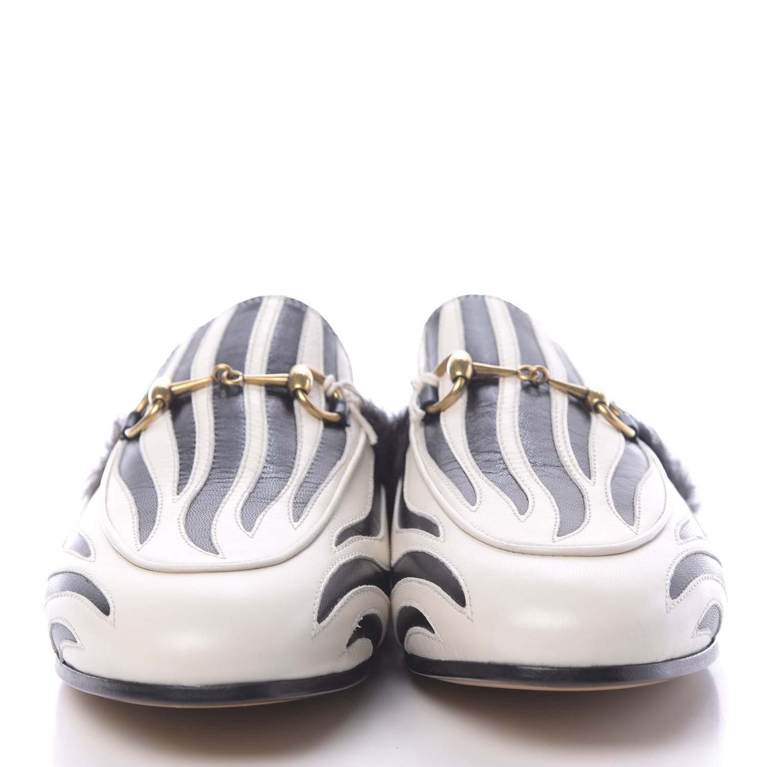 Gucci Malaga Kid Fur Zebra Inlay Womens Princetown Slippers 39 Mystic White Black 2 of 8