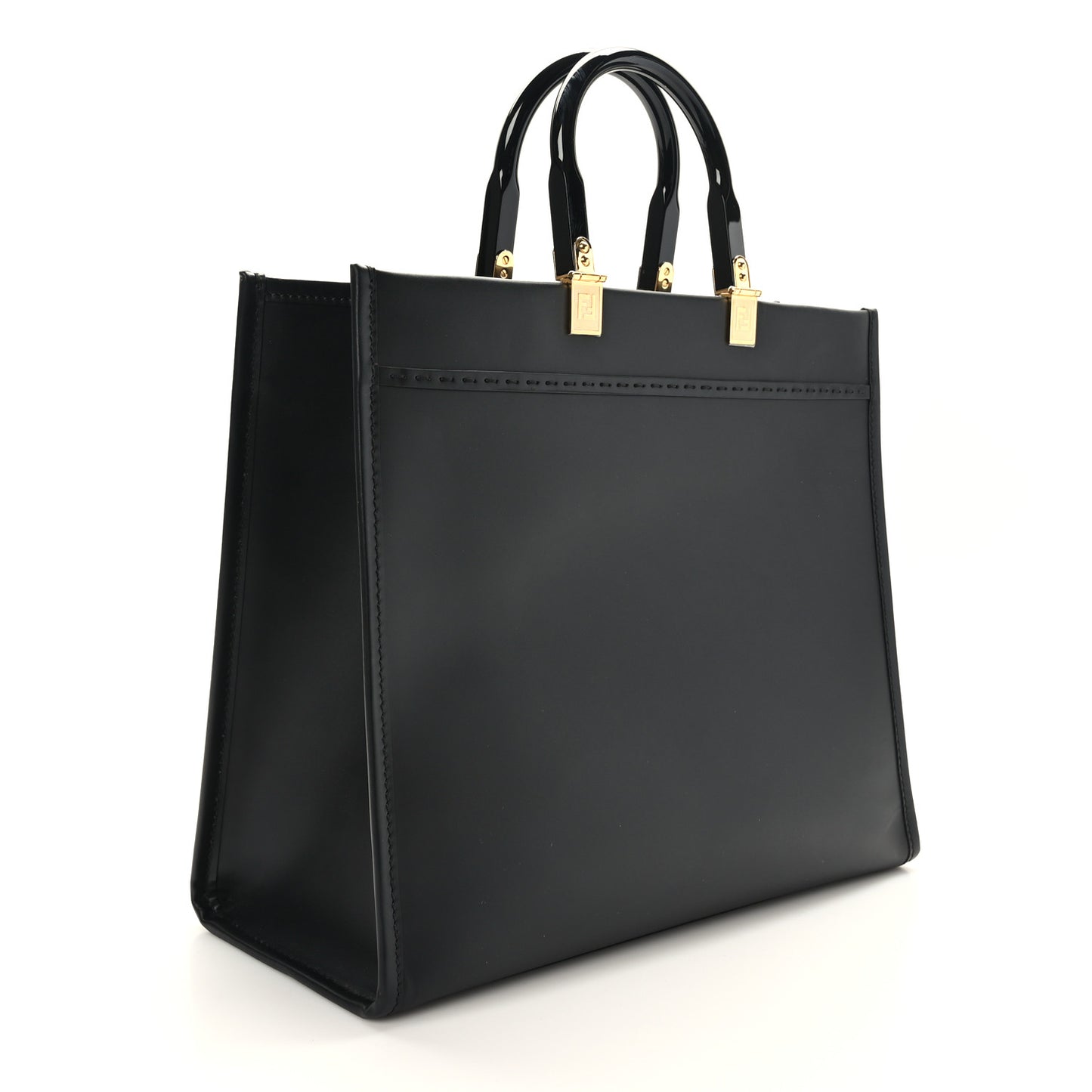 X VERSACE Calfskin Plexiglass Fendace Medium Fendi Sunshine Shopper Tote Black
