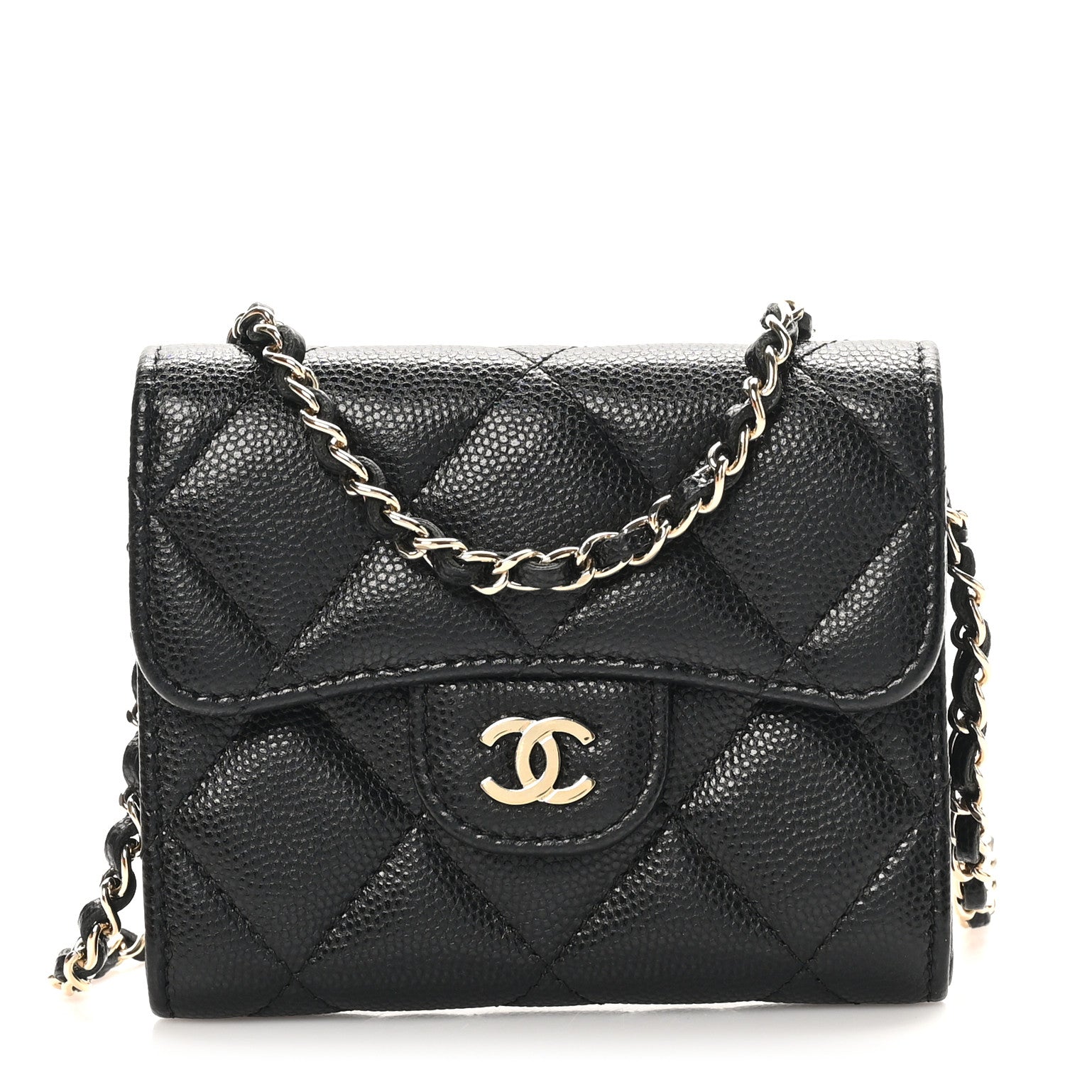 Chanel Caviar Quilted Flap Card Holder On Chain Black 1 of 12