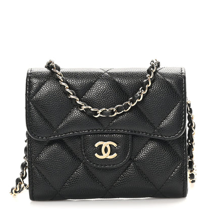 Chanel Caviar Quilted Flap Card Holder On Chain Black 1 of 12