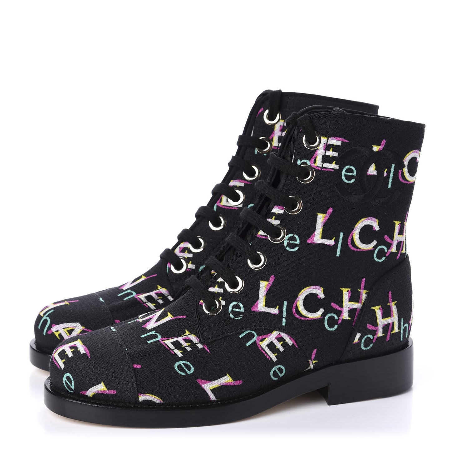 Tweed Lace Up Short Boots 35 Black Ecru Green Red