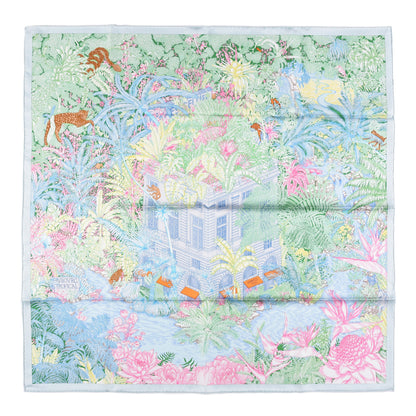 Hermes Silk Twill Faubourg Tropical Scarf 90 Bleu Vert Jaune 1 of 5