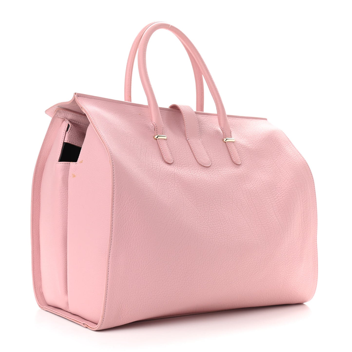 Grained Calfskin L Tube Round Tote Rose