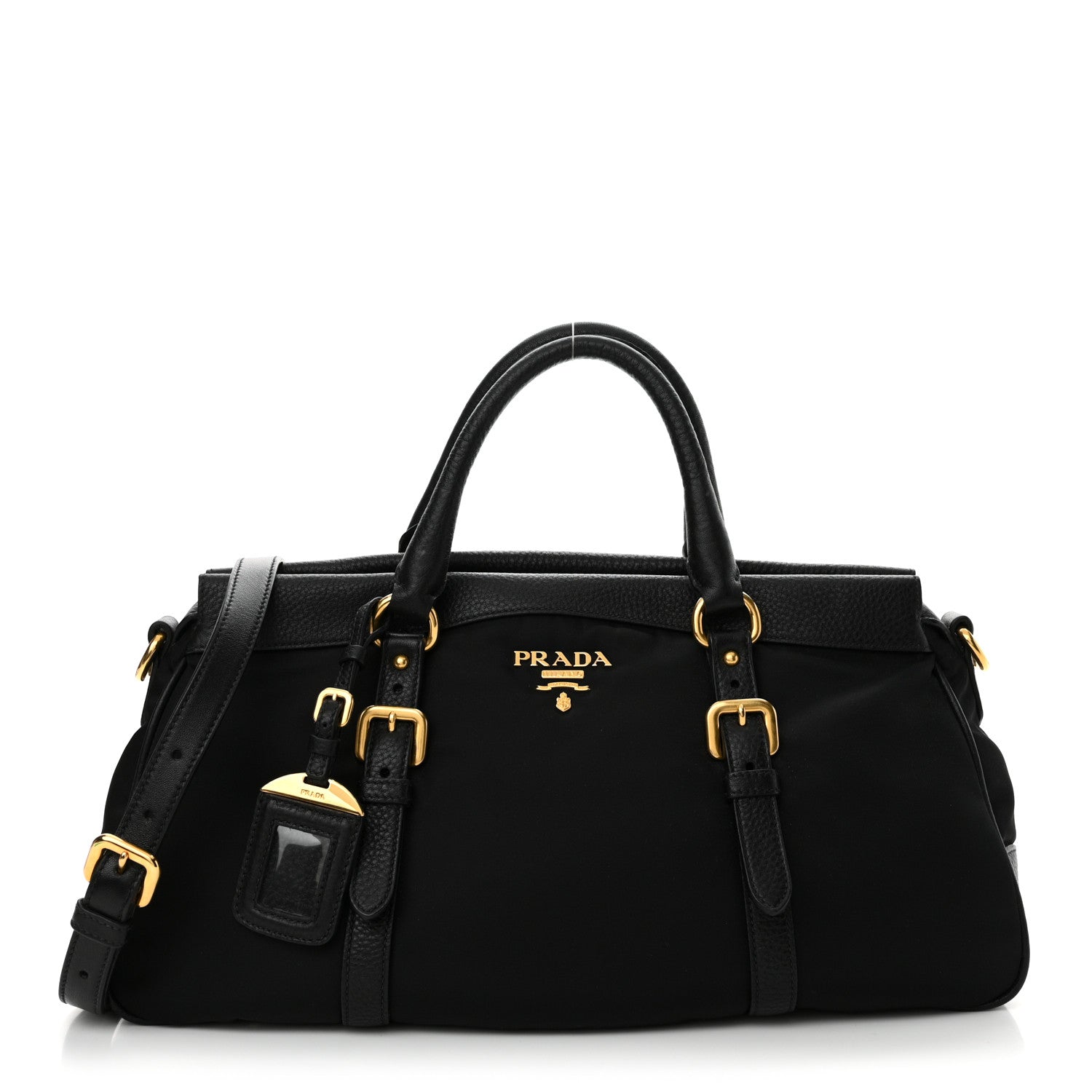 Prada Tessuto Nylon Vitello Daino Shopping Satchel Black 1 of 10