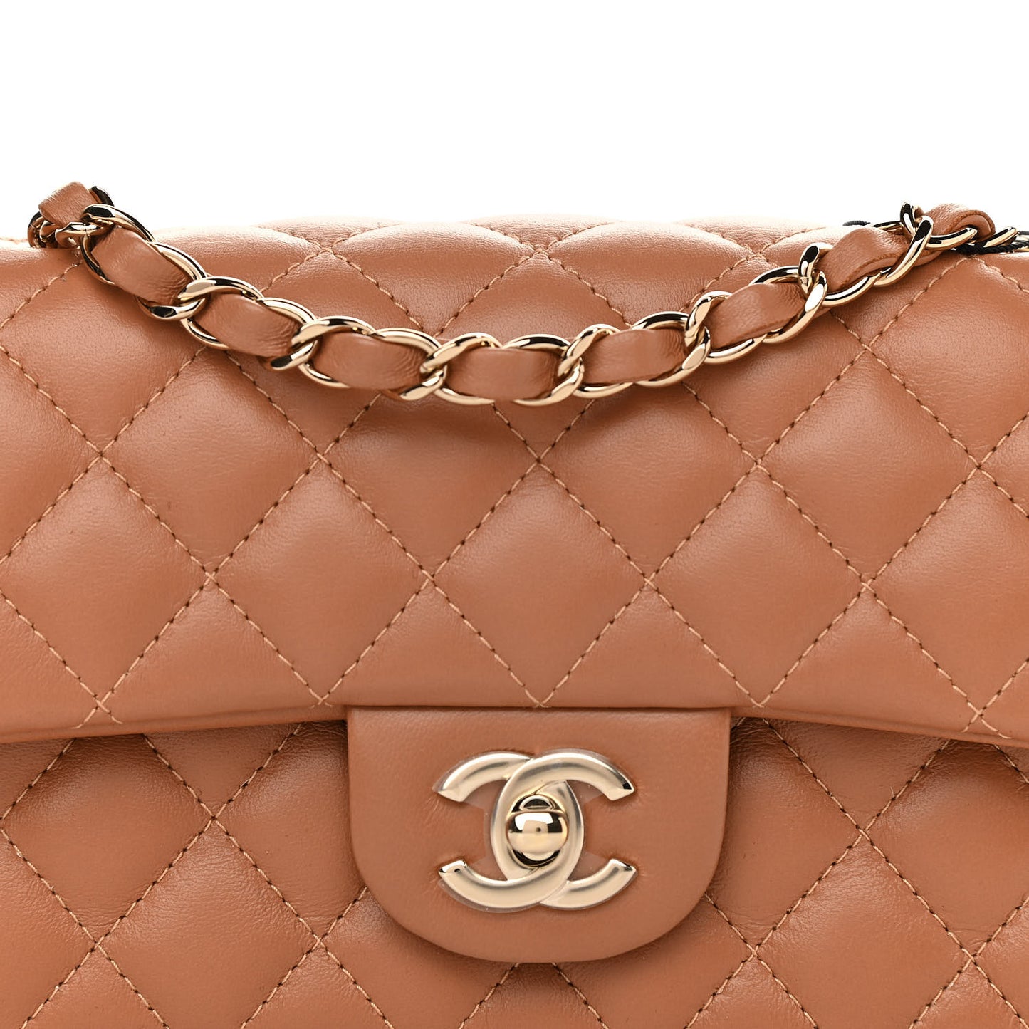 Lambskin Quilted Mini Rectangular Flap Brown