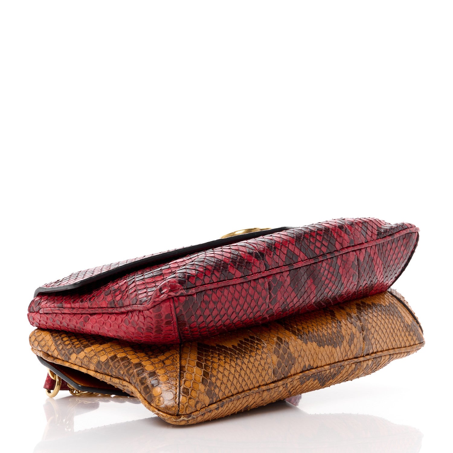 Gucci Snakeskin Medium Thiara Double Envelope Shoulder Bag Red Orange 4 of 15