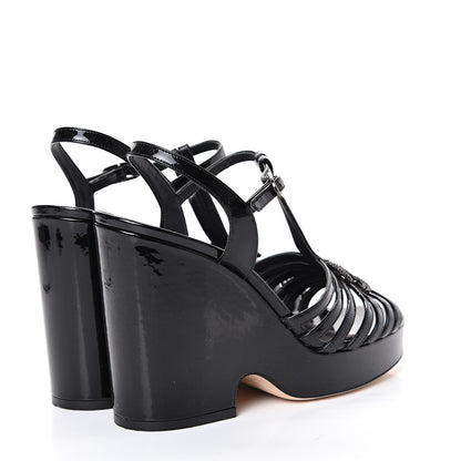 Chanel Patent CC T Strap Platform Wedges 37.5 Black 4 of 11