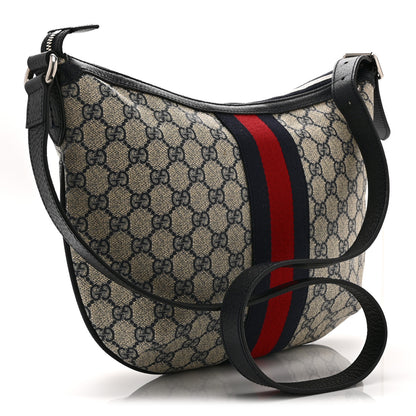 Gucci GG Supreme Monogram Textured Dollar Calfskin Web Small Ophidia Half Moon Hobo Beige Blue 3 of 11