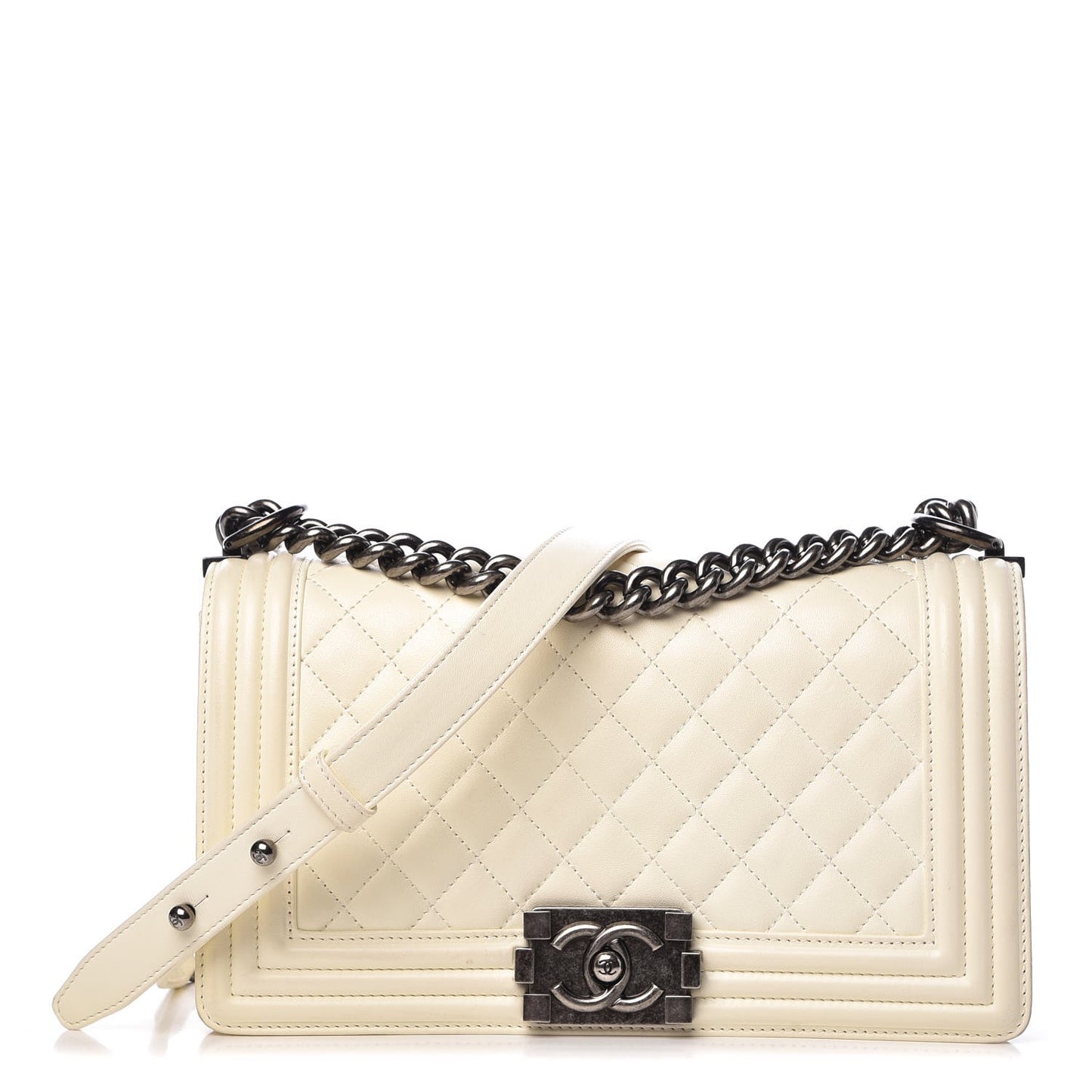 Lambskin Quilted Medium Boy Flap Dark White