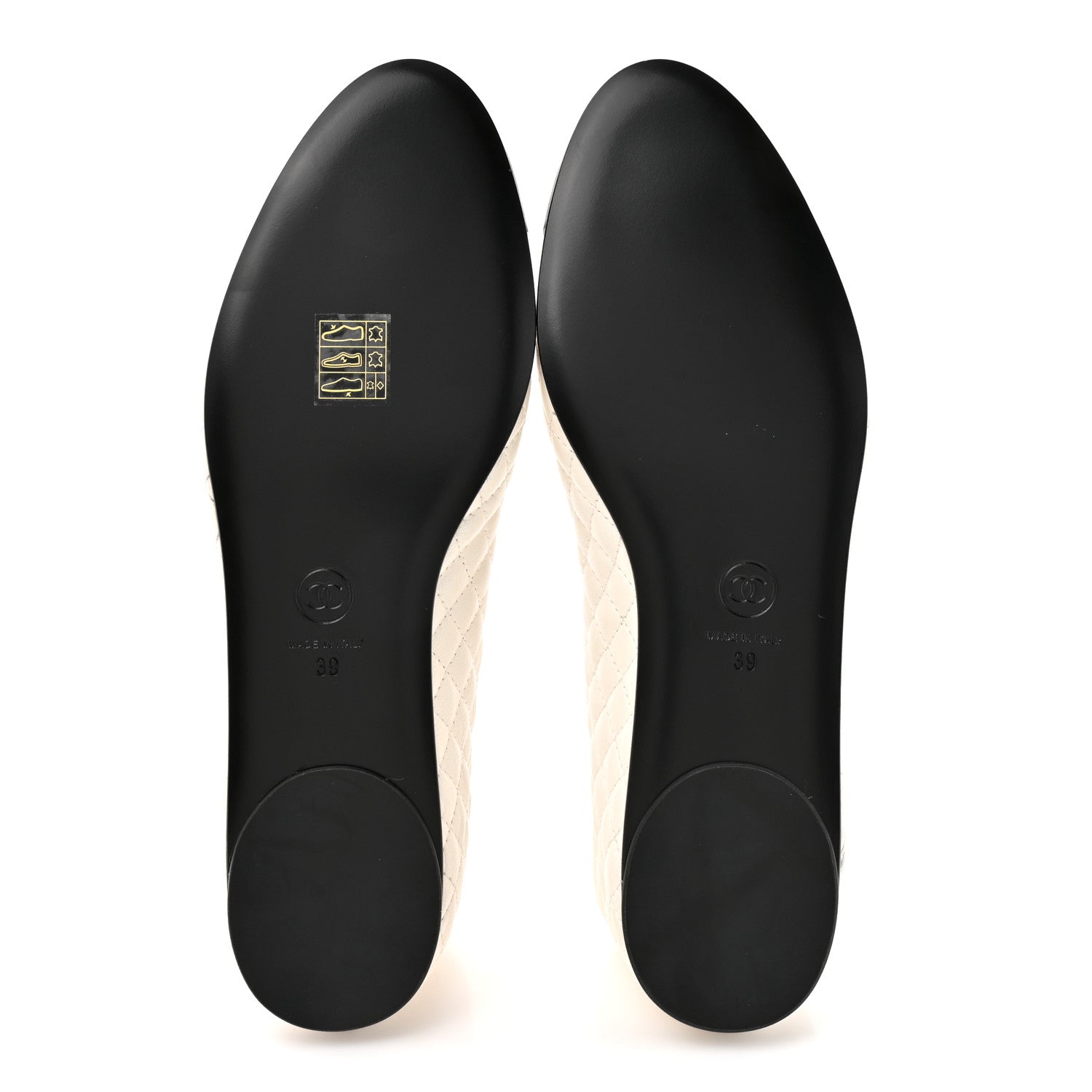 Chanel Lambskin Quilted Mary Jane Flats 39 White Black 1819388