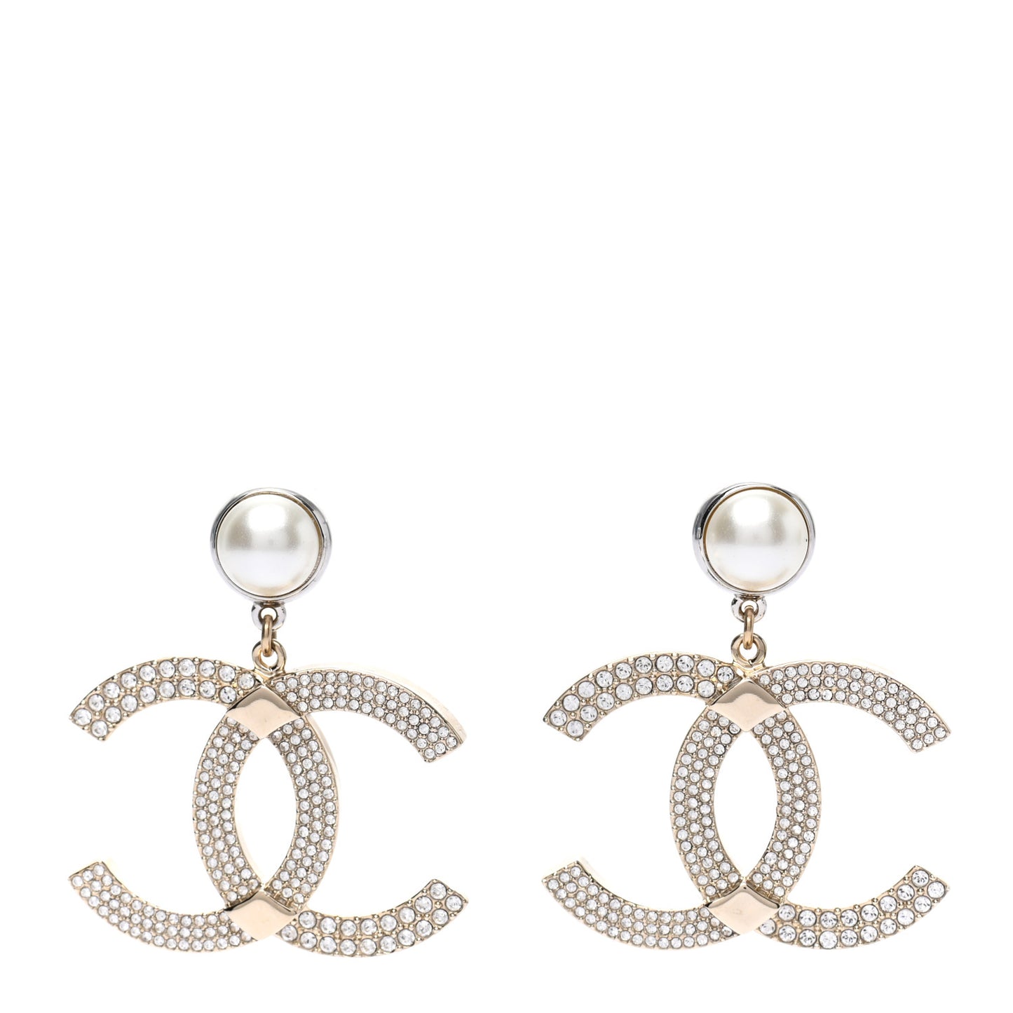 Crystal Pearl CC Drop Earrings Gold Silver