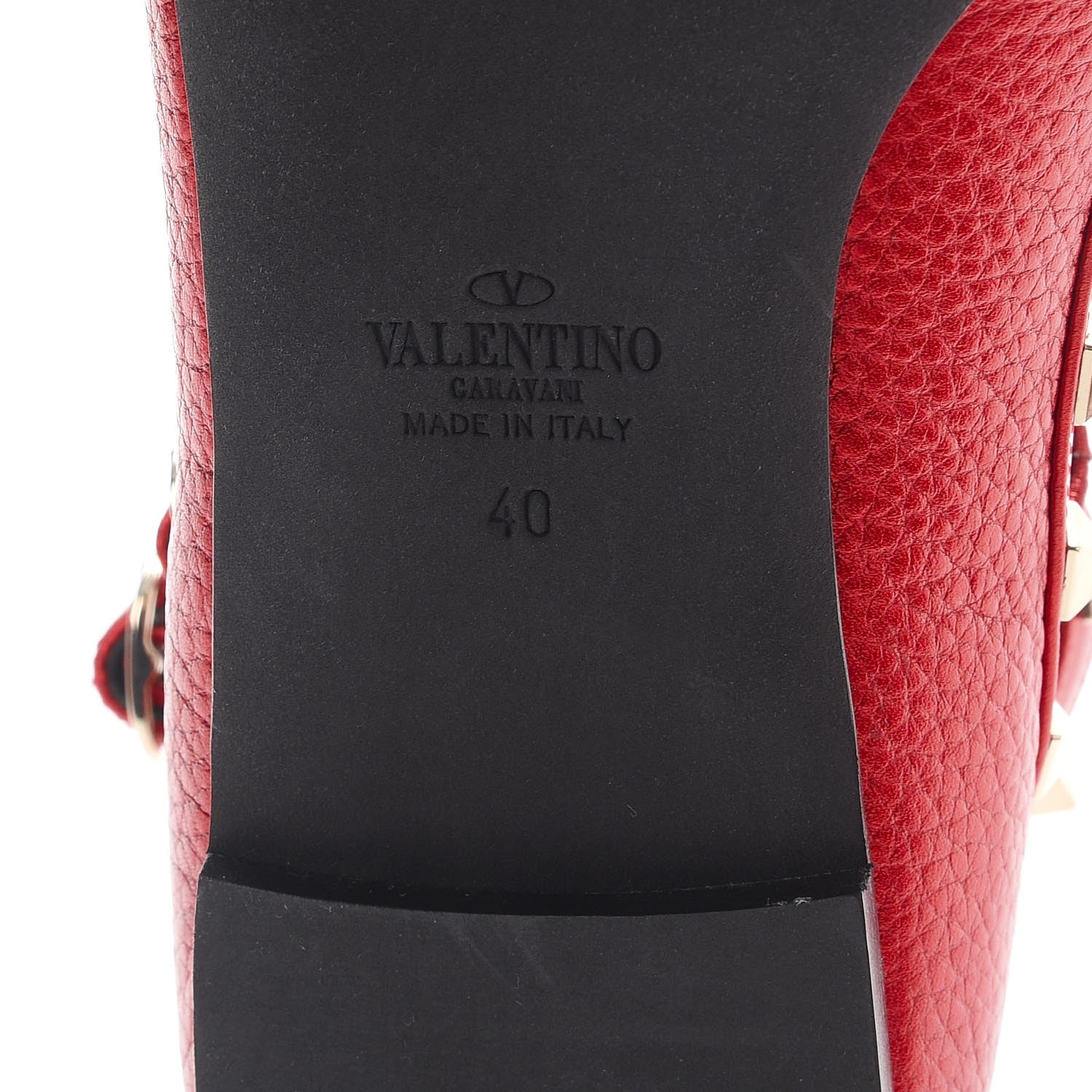 Valentino Garavani Metallic Pebbled Calfskin Rockstud Cage Ballerina Flats 40 Rosso Valentino 6 of 9