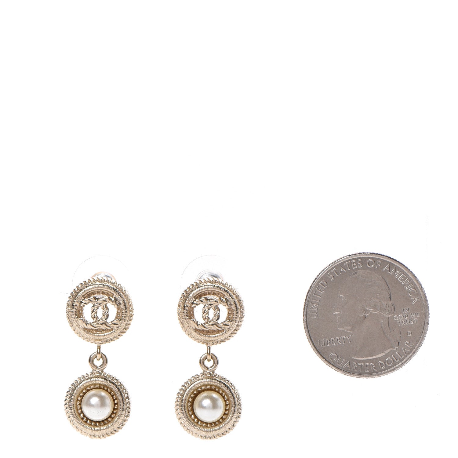 Chanel Pearl CC Drop Earrings Gold 2 of 4