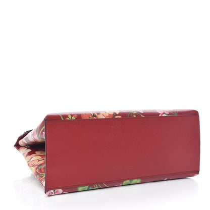 Gucci Shangai Calfskin Blooms Print Medium Bamboo Daily Top Handle Bag Romantic Cerise Multicolor 4 of 10