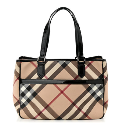 Burberry Nova Check Patent Trim Shopper Tote Black 1 of 12