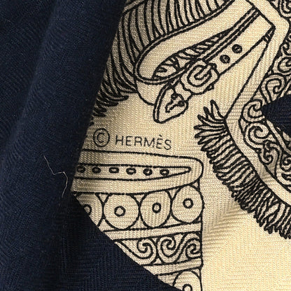 Hermes Cashmere Silk Bal de Soie Triangle Scarf Marine Naturel Roux 4 of 5