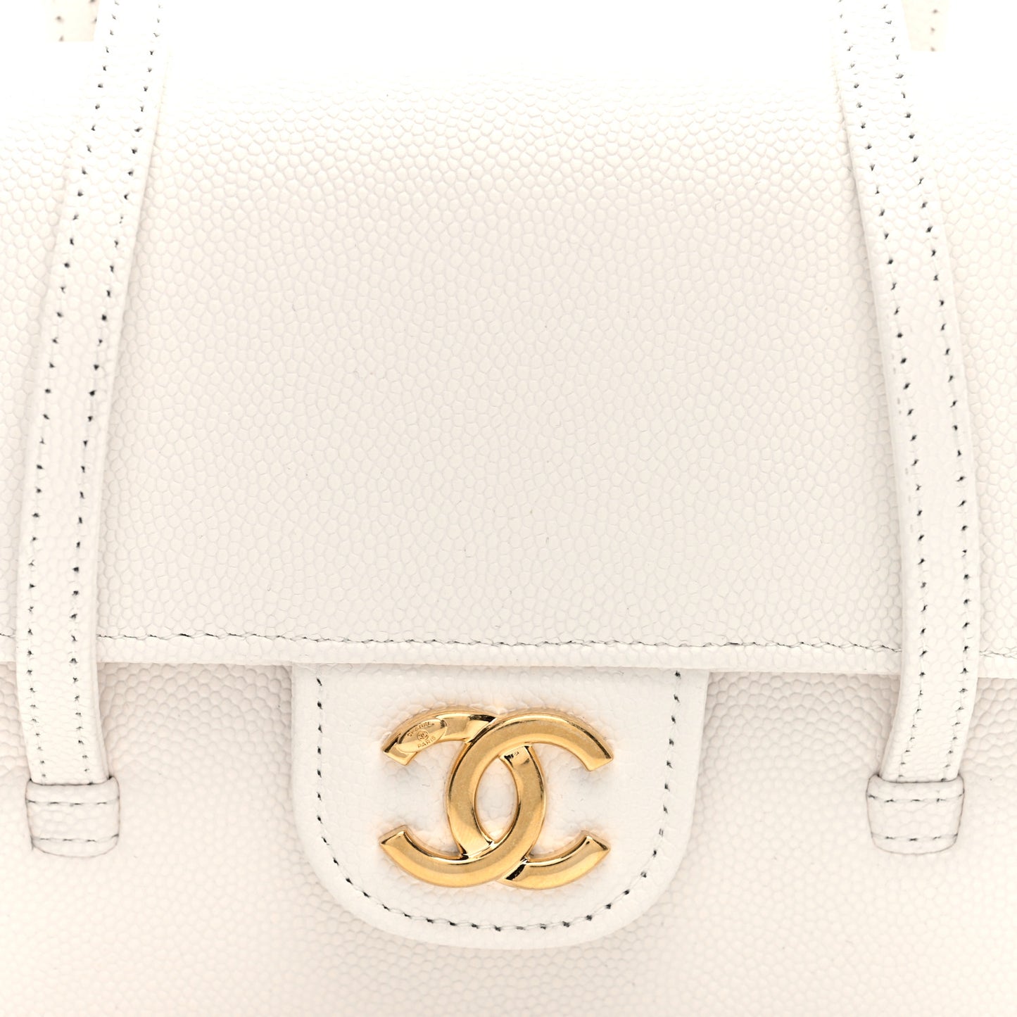 Shiny Caviar Mini Preppy Coco Shoulder Bag White