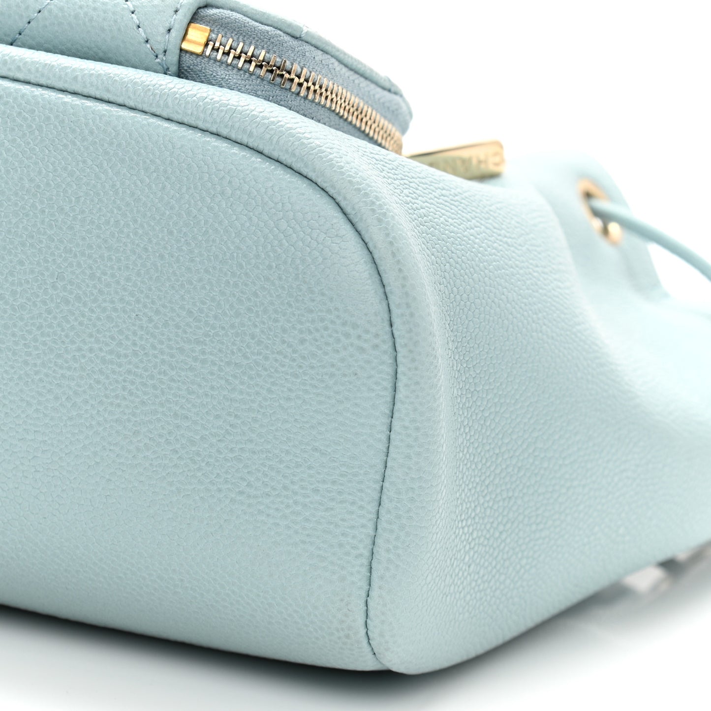 Caviar Quilted Pocket Bucket Bag Light Blue