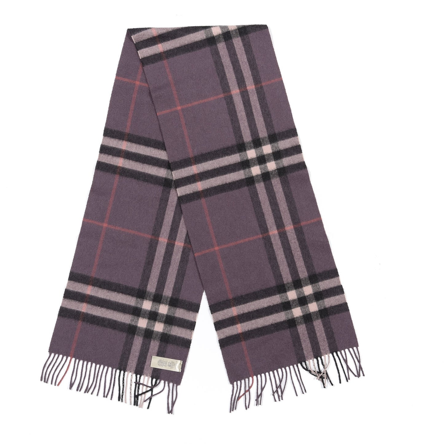 Cashmere Giant Check Fringe Scarf Purple