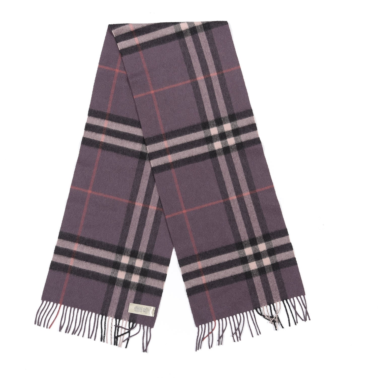 Burberry Cashmere Giant Check Fringe Scarf Purple 2 of 4