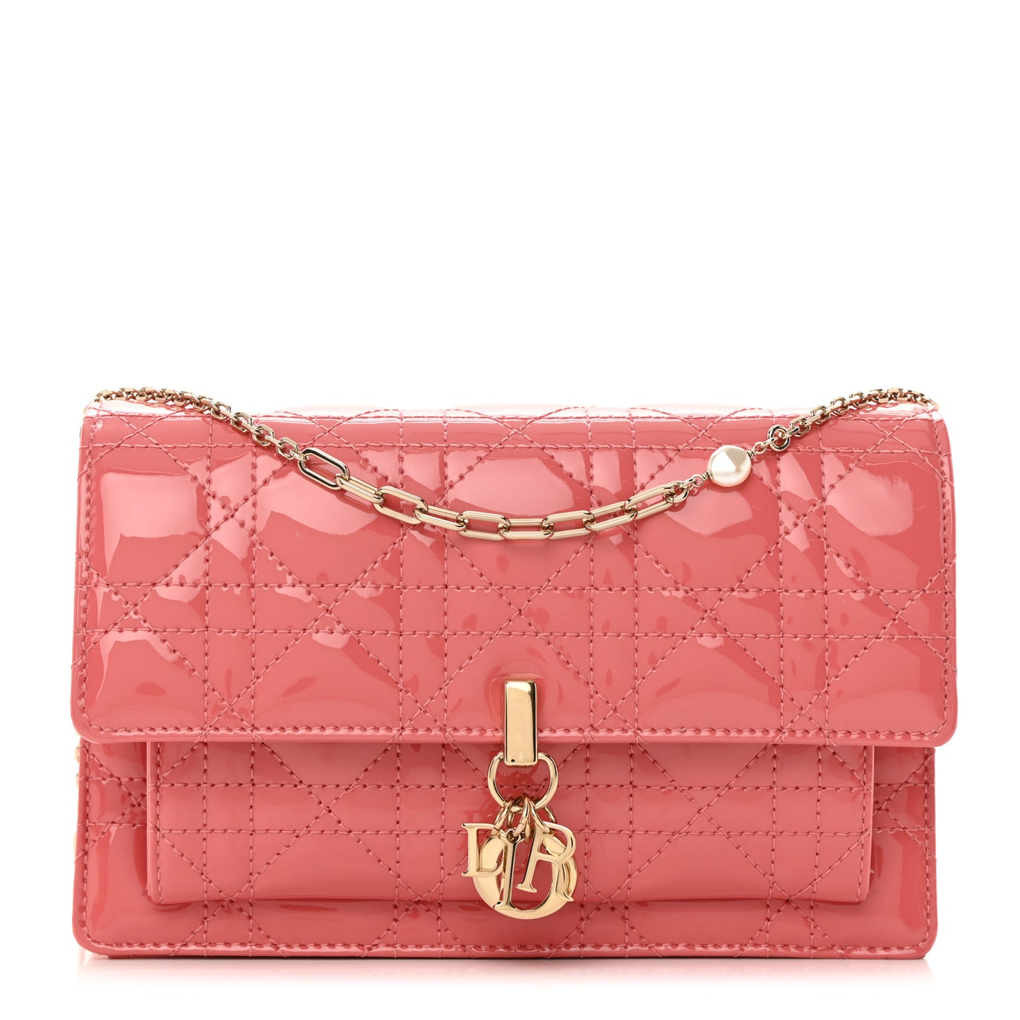 Patent Cannage Lady Dior Chain Pouch Pink
