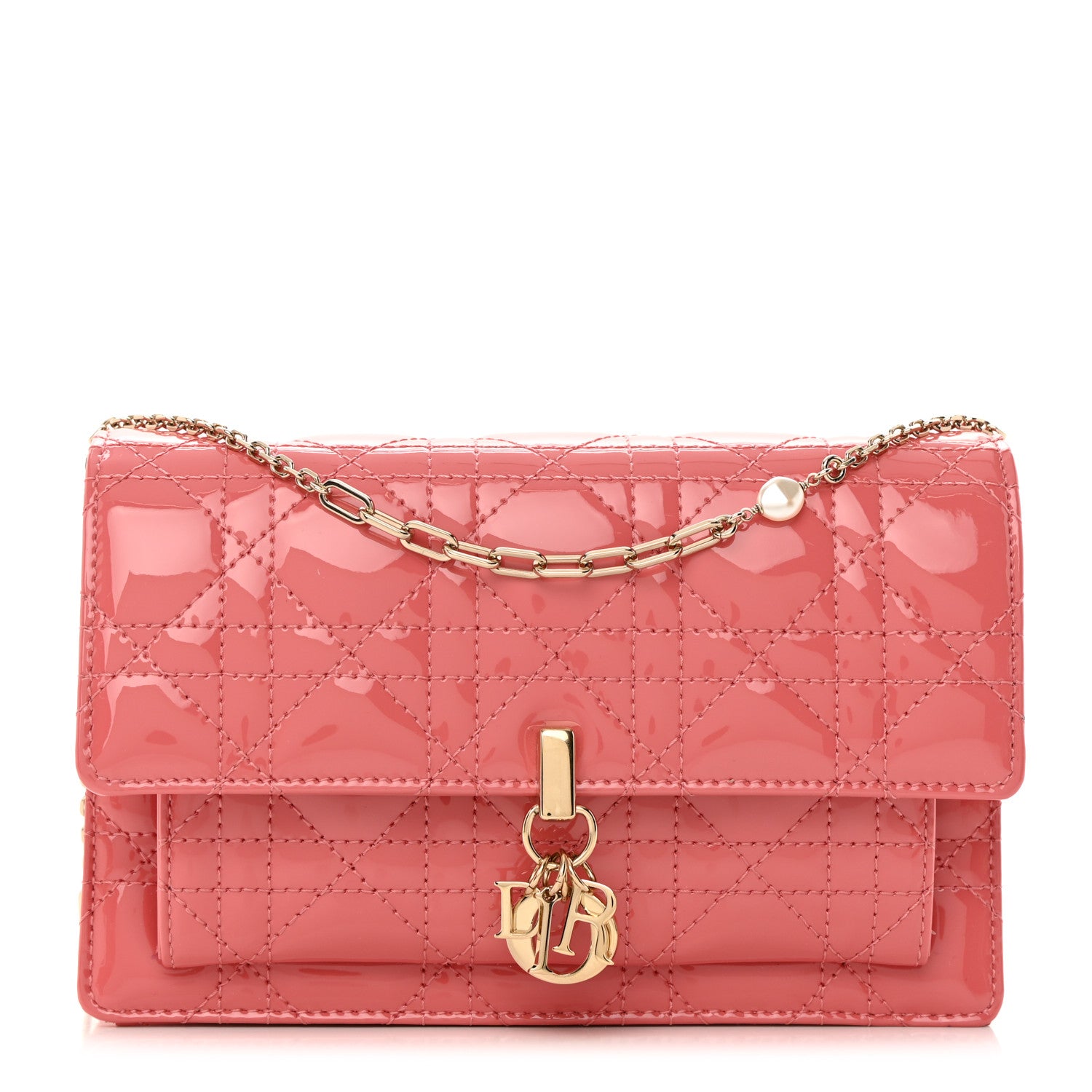 Christian Dior Patent Cannage Lady Dior Chain Pouch Pink 1 of 13